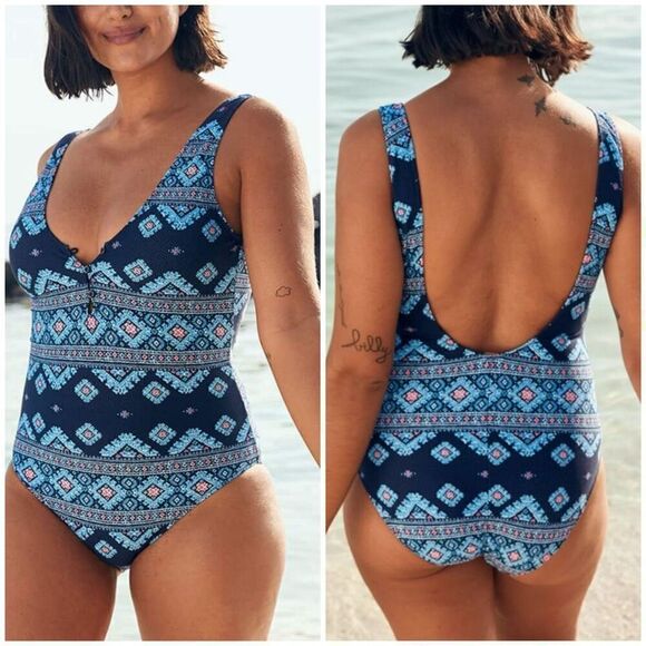 Aerie Pique Henley Full Coverage One Piece Swimsuit - Small - Picture 1 of 9